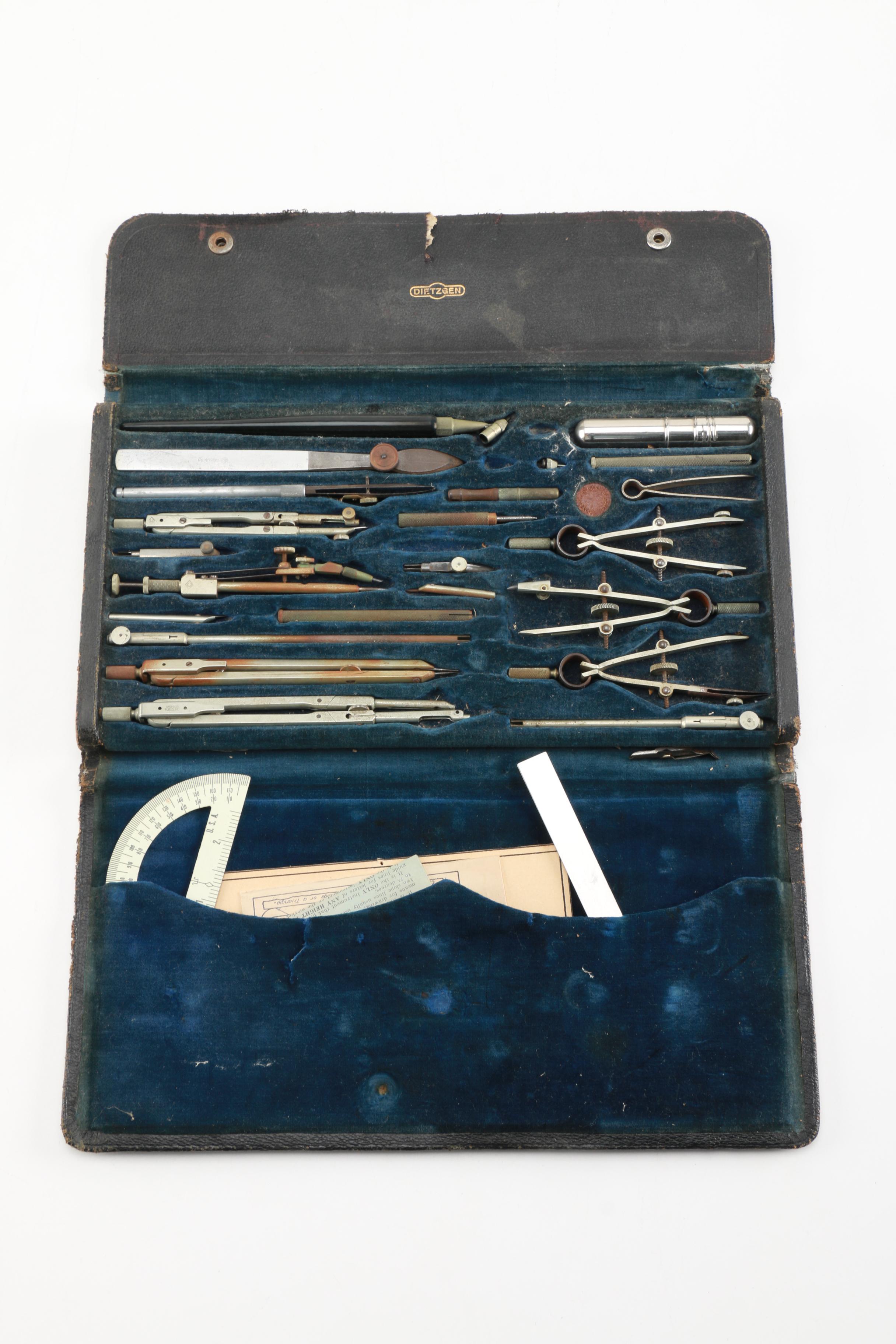 Vintage Dietzgen Drafting Tools With Case