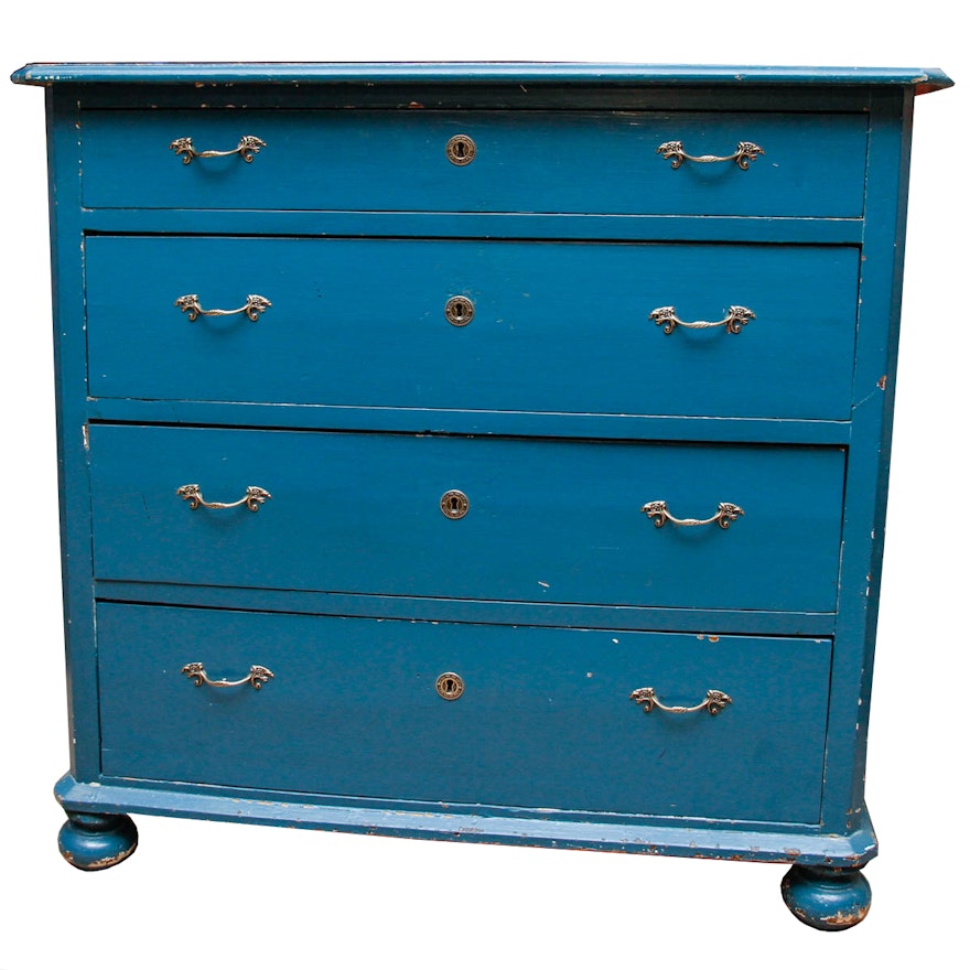 Antique Blue Painted Pine Chest of Drawers