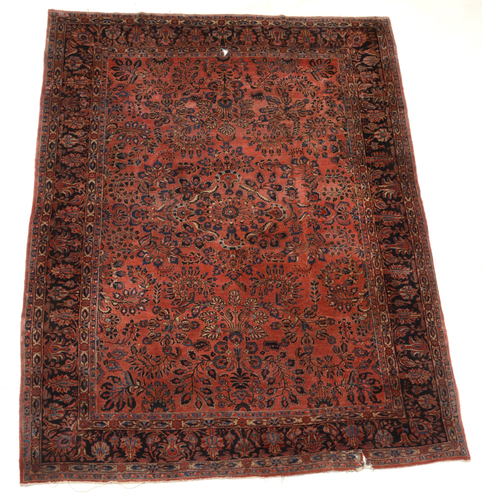 Vintage Room-Sized Hand-Knotted Sarouk Wool Area Rug