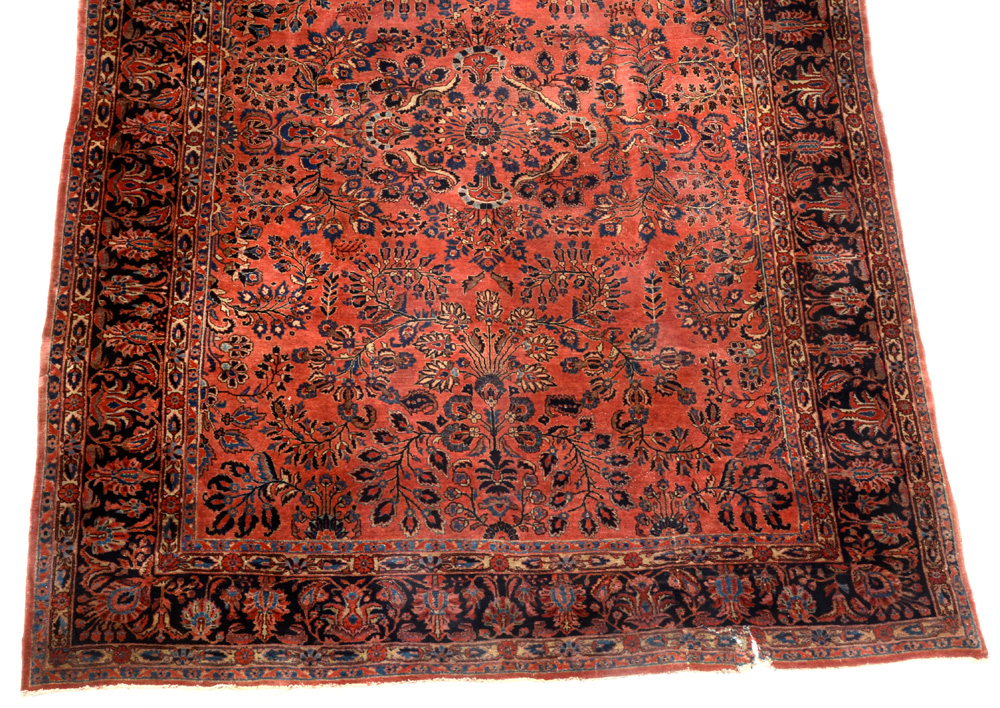 Vintage Room-Sized Hand-Knotted Sarouk Wool Area Rug