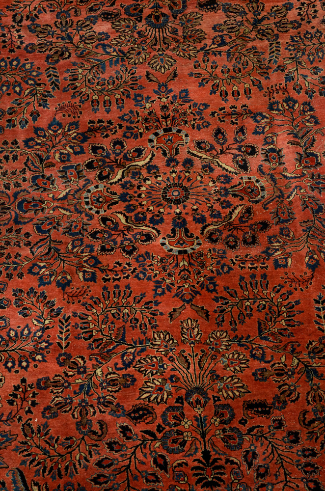 Vintage Room-Sized Hand-Knotted Sarouk Wool Area Rug