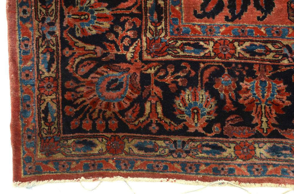Vintage Room-Sized Hand-Knotted Sarouk Wool Area Rug