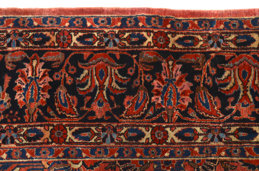 Vintage Room-Sized Hand-Knotted Sarouk Wool Area Rug