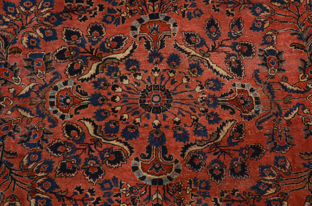 Vintage Room-Sized Hand-Knotted Sarouk Wool Area Rug