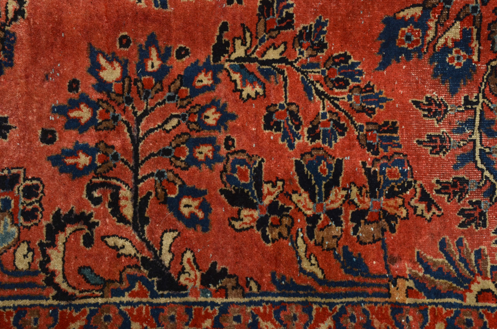 Vintage Room-Sized Hand-Knotted Sarouk Wool Area Rug