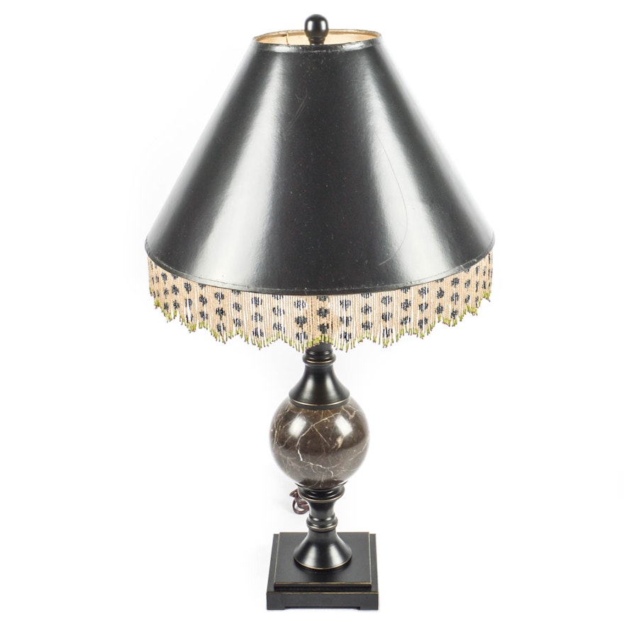 Contemporary Marble Accented Table Lamp With Beaded Shade