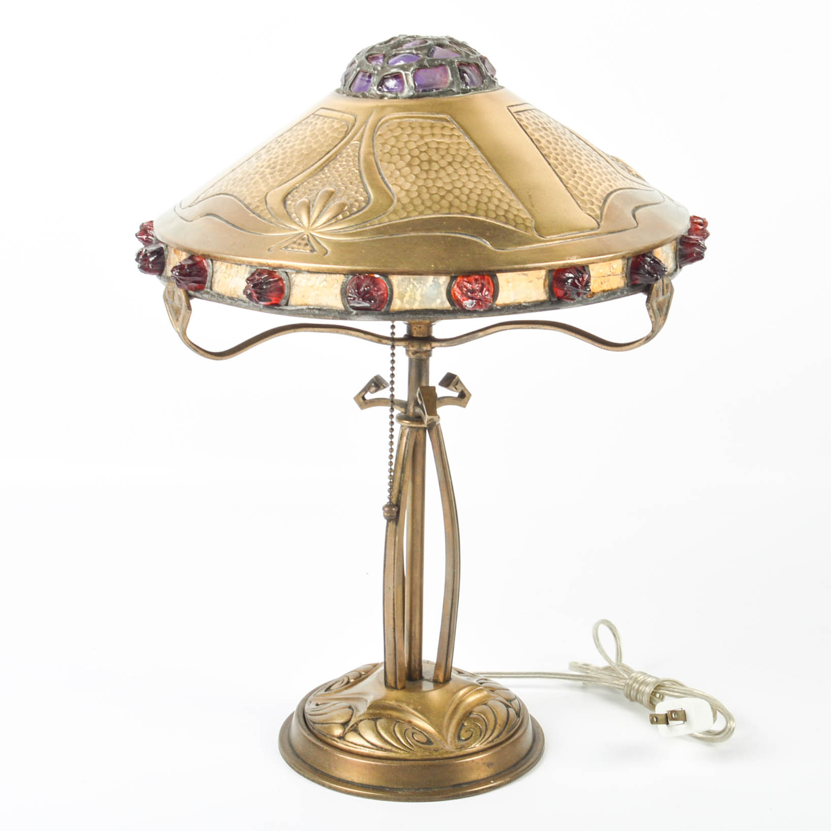 Early 20th Century Brass Accent Lamp With Hubbell Pull-Chain Socket