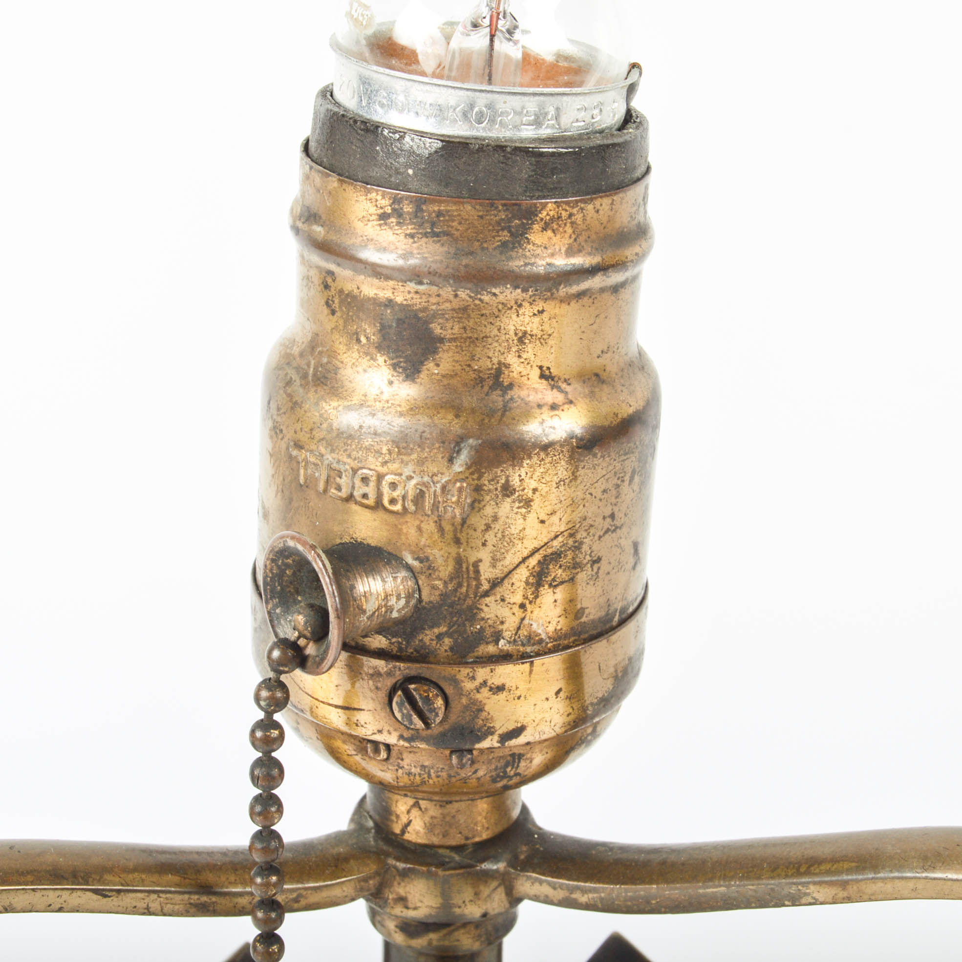 Early 20th Century Brass Accent Lamp With Hubbell Pull-Chain Socket