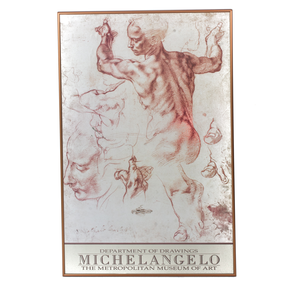 After Michelangelo Offset Lithograph "Studi per la Sibilla Libica from Disegni di Michelangelo"