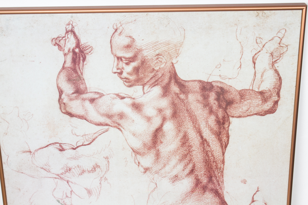 After Michelangelo Offset Lithograph "Studi per la Sibilla Libica from Disegni di Michelangelo"