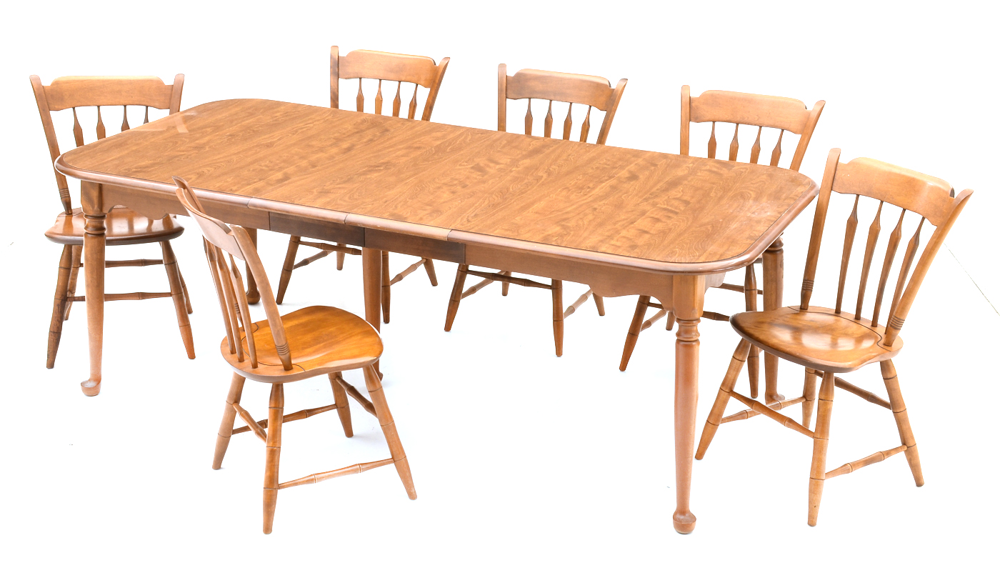 Ethan Allen Maple Dining Table and Six Chairs