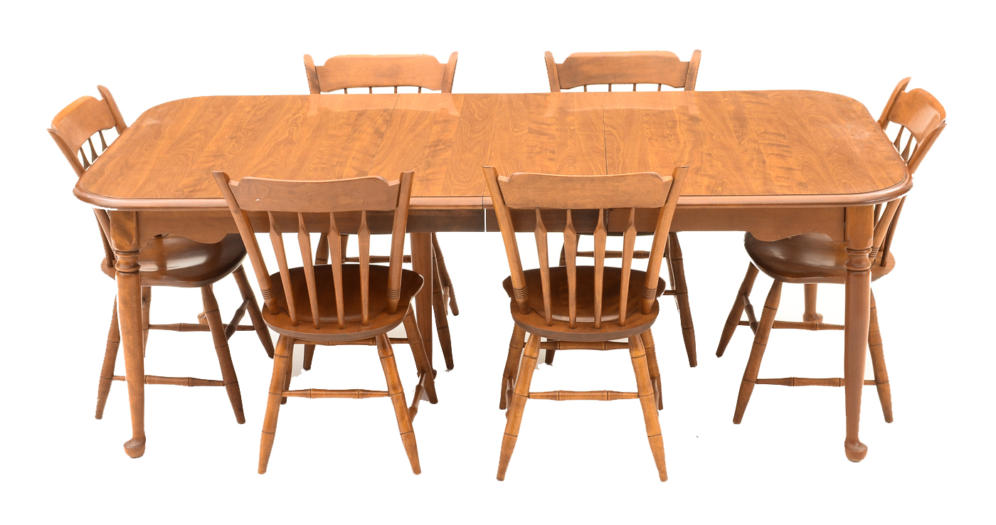Ethan Allen Maple Dining Table and Six Chairs