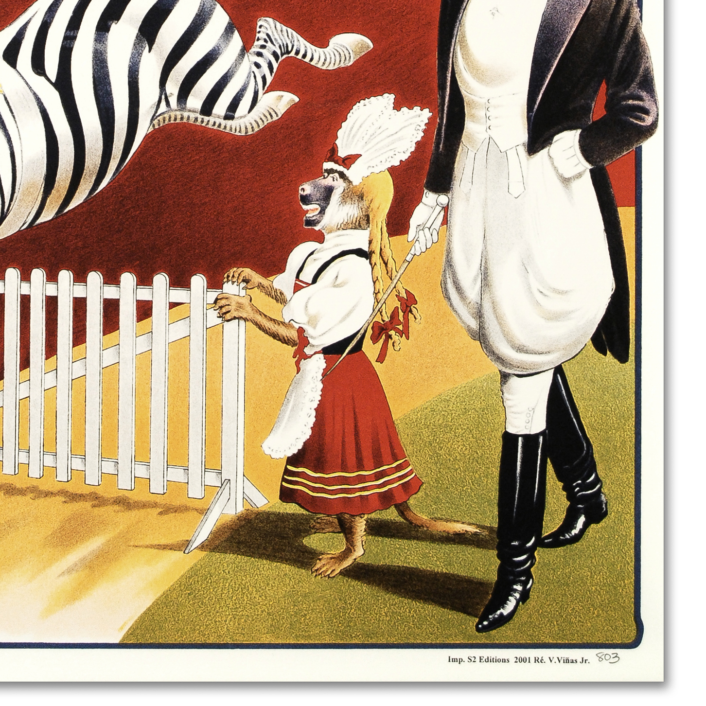 RE Society Hand Pulled Lithograph "Grais Zebra and Baboons"