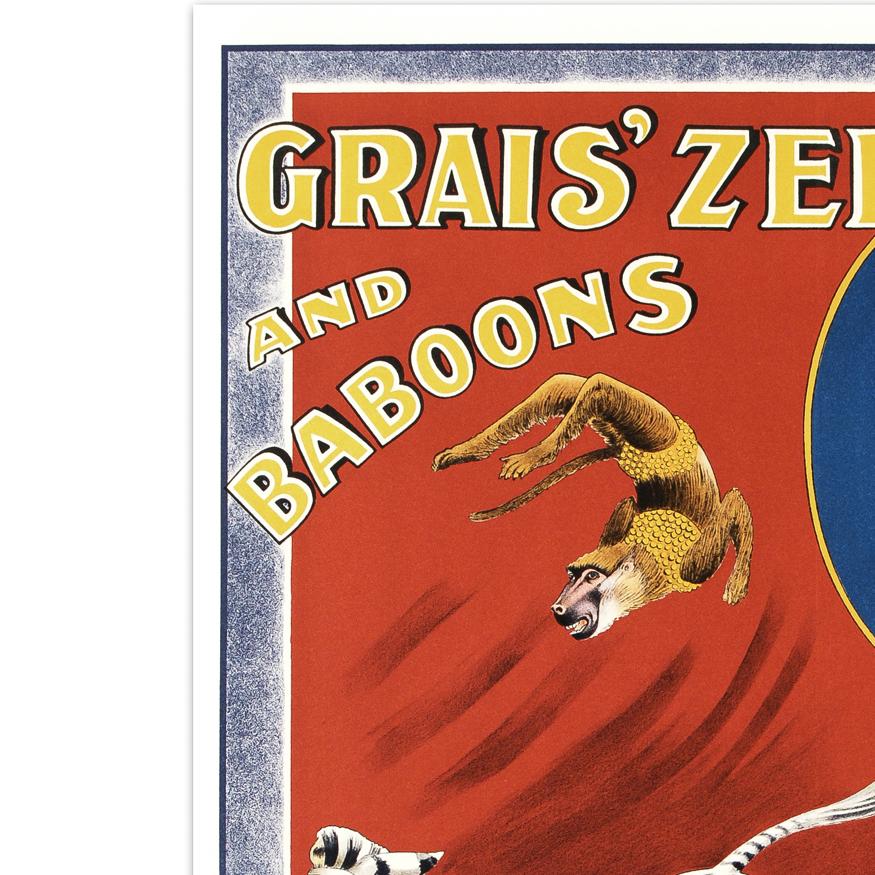 RE Society Hand Pulled Lithograph "Grais Zebra and Baboons"