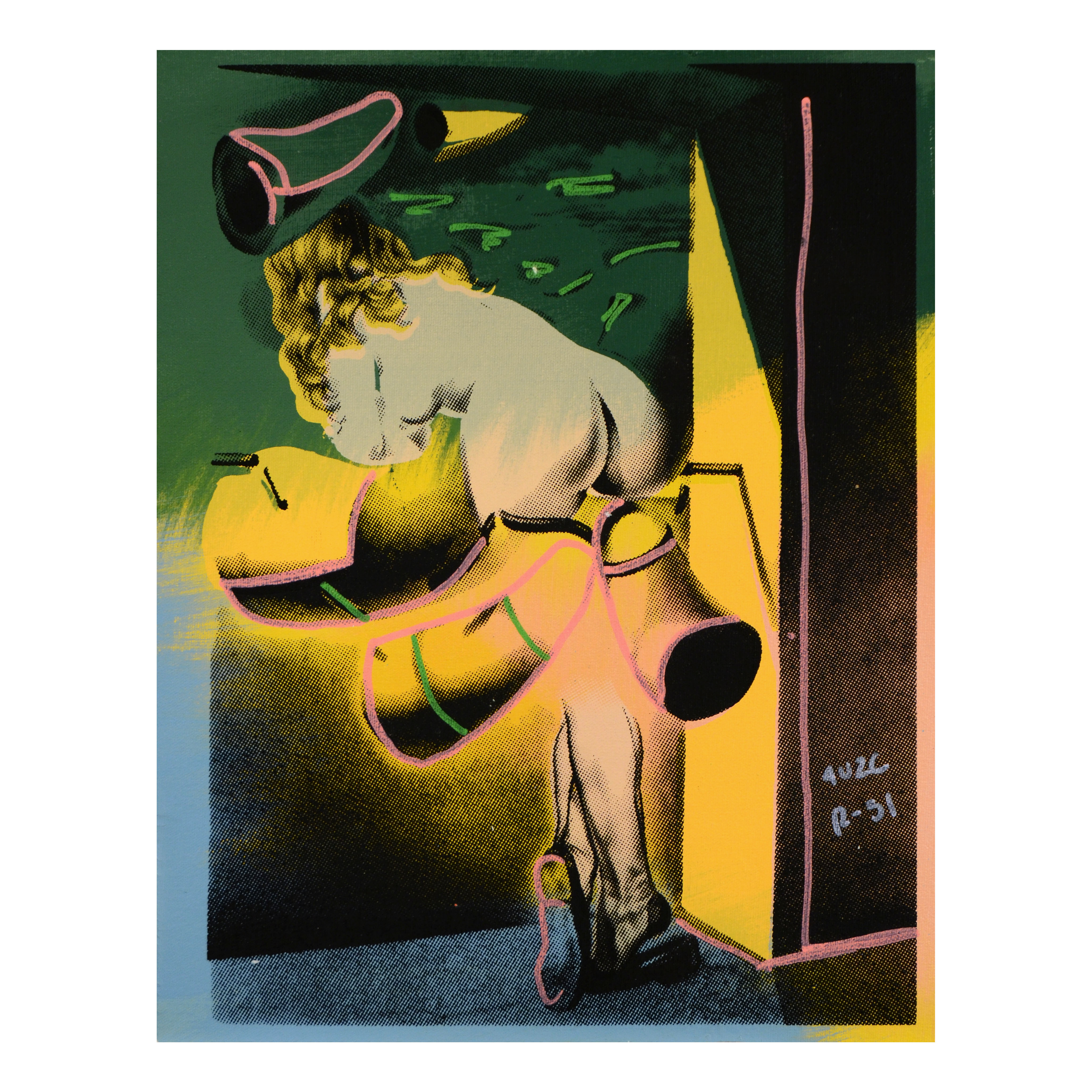 Ringo Hand Pulled Silkscreen and Mixed Media Painting on Canvas "Figure Out of the Window"