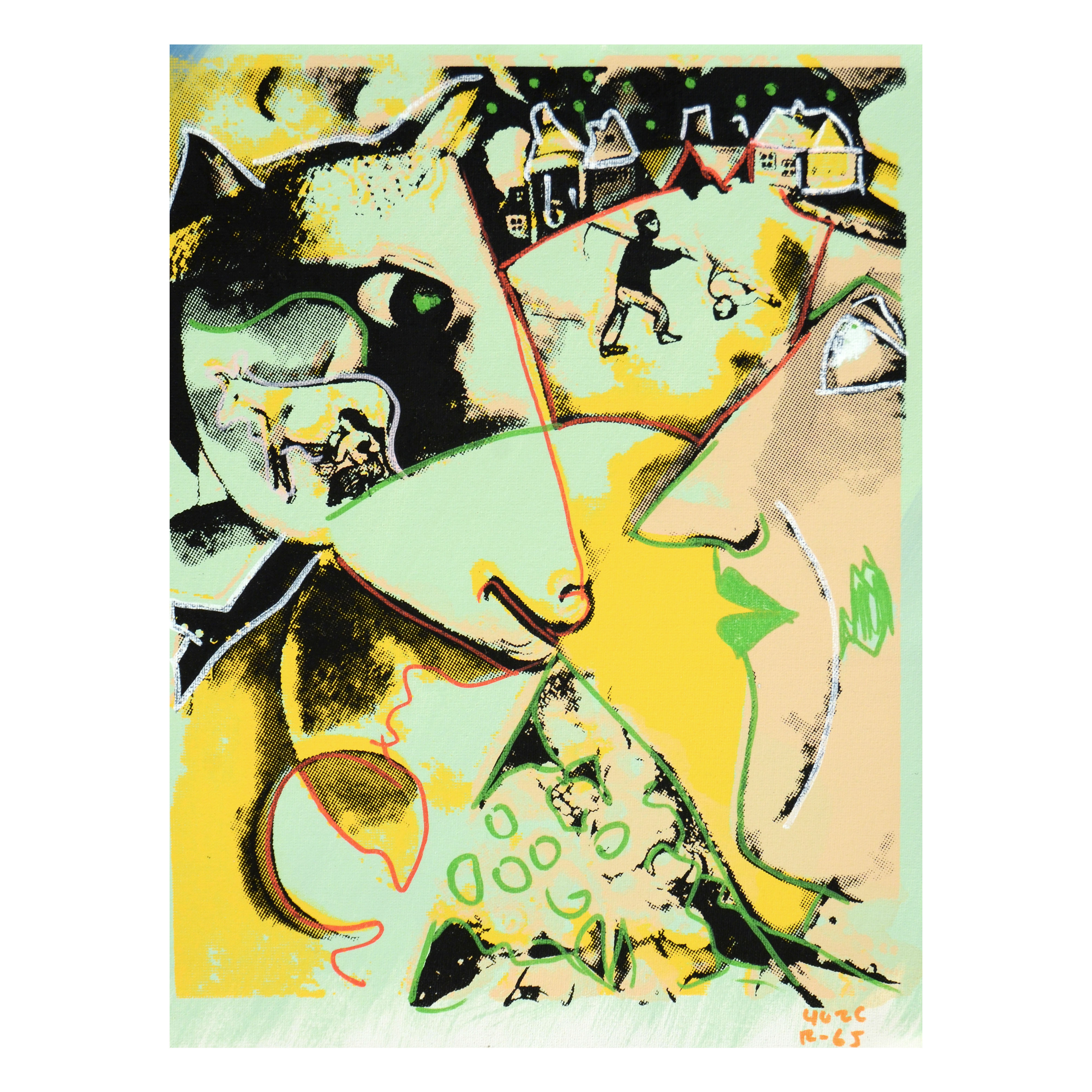 Ringo Mixed Media Painting on Canvas "Farmer and His Cow"