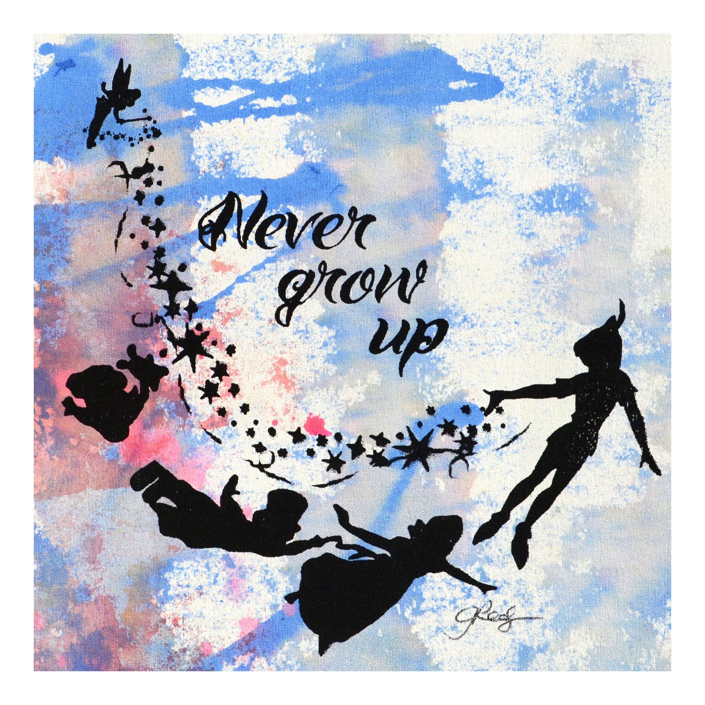 Gail Rodgers Hand Pulled Silkscreen and Acrylic Painting "Never Grow Up"