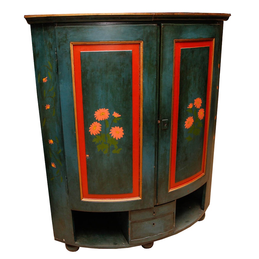 Antique Paint-Decorated Corner Cupboard