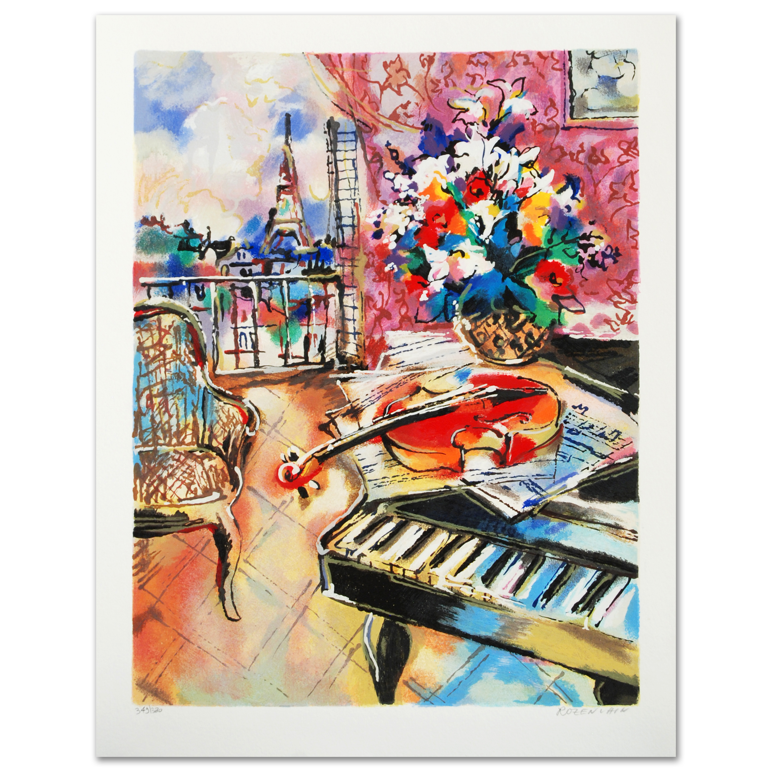 Michael Rozenvain Limited Edition Serigraph on Paper "Parisian Sounds"