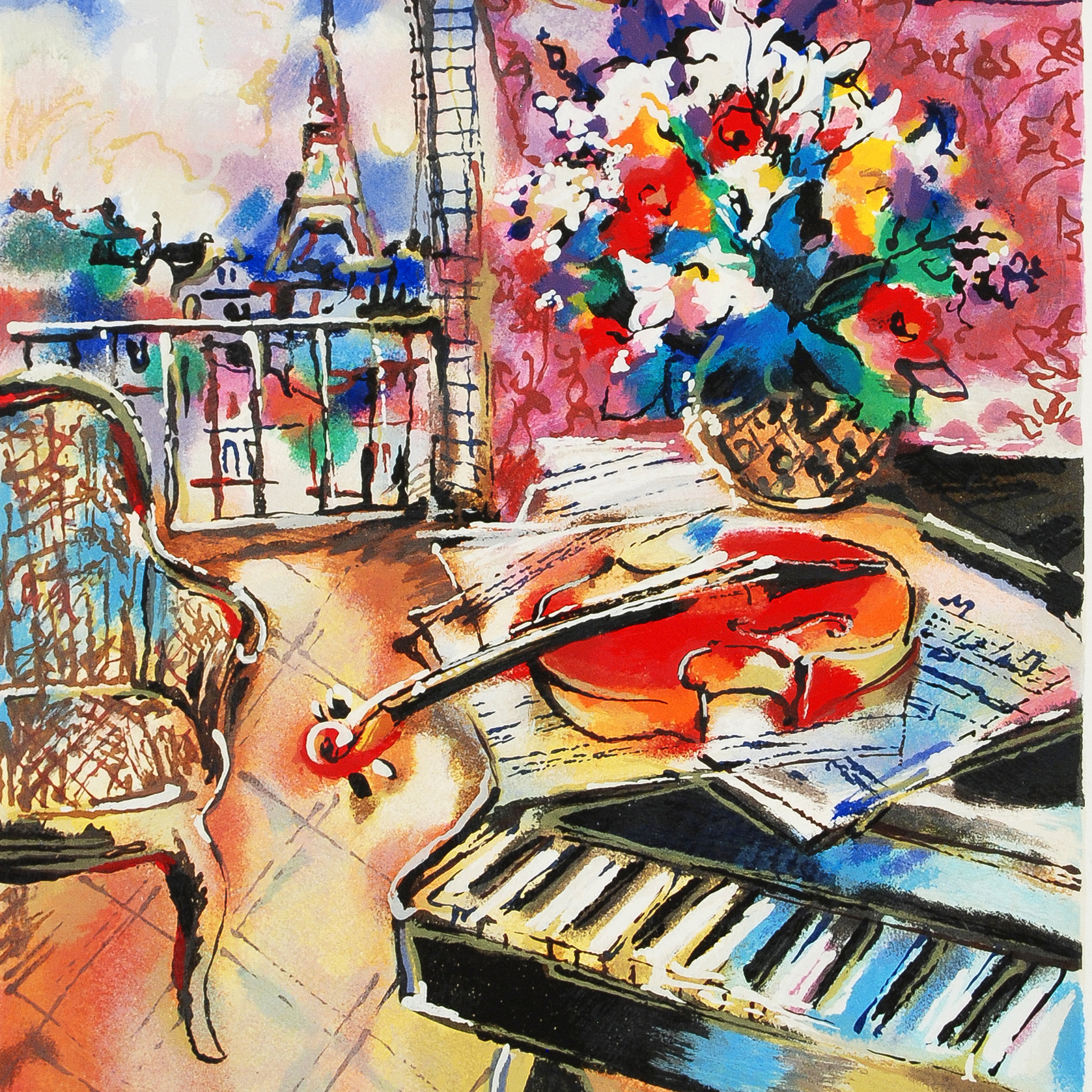 Michael Rozenvain Limited Edition Serigraph on Paper "Parisian Sounds"