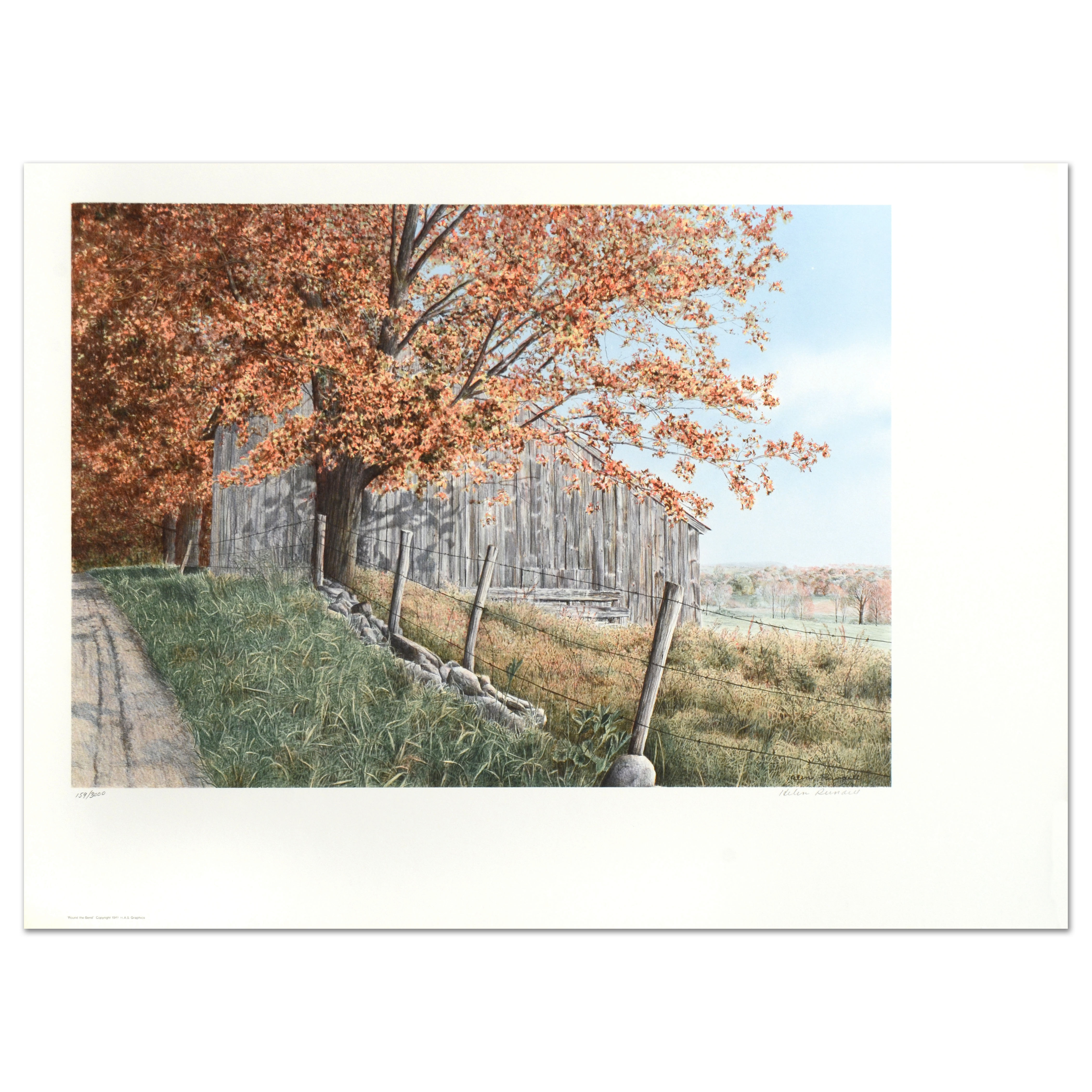 Helen Rundell Signed Limited Edition Lithograph "Round the Bend"