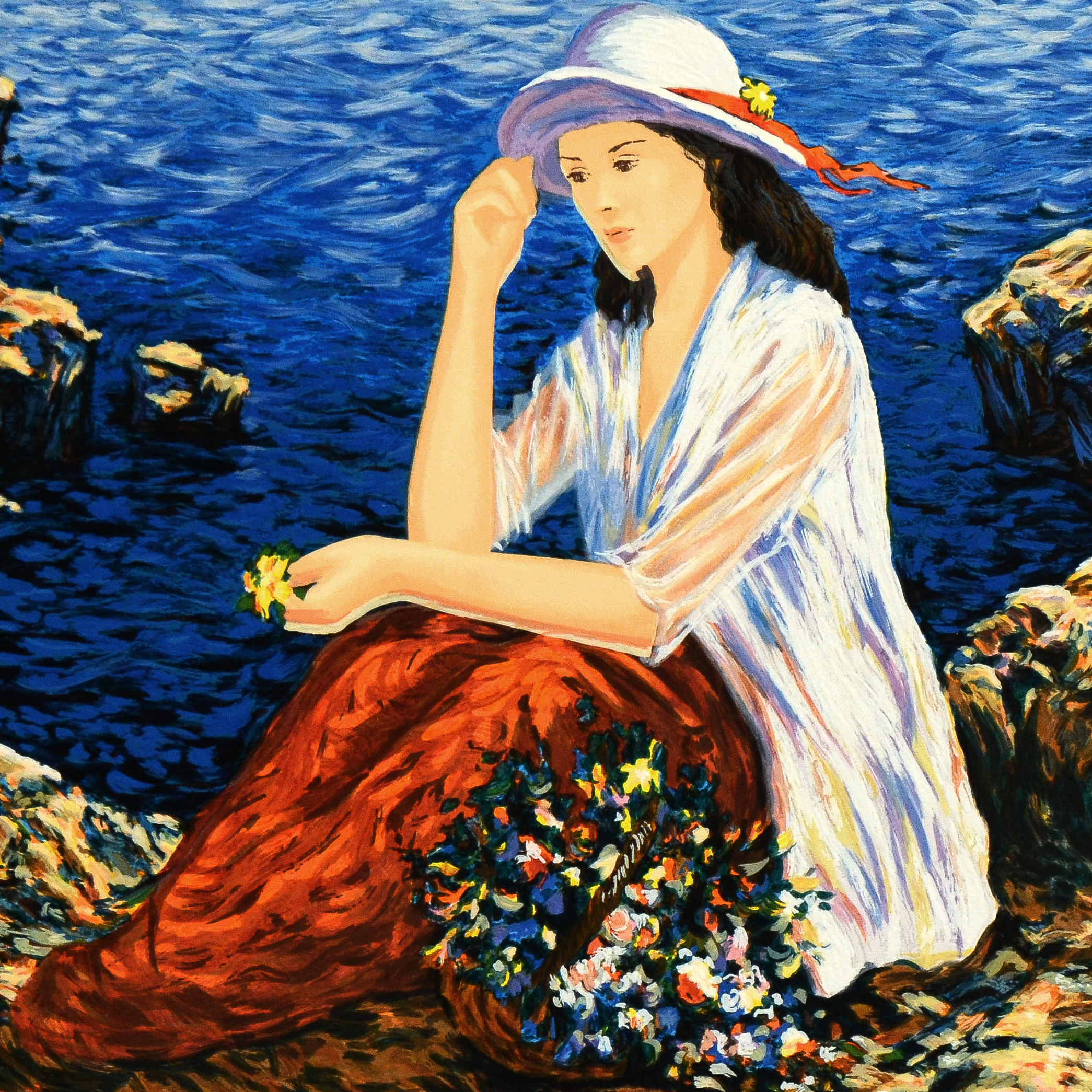 Igor Semeko Limited Edition Serigraph on Paper "Lady by the Cliffside"