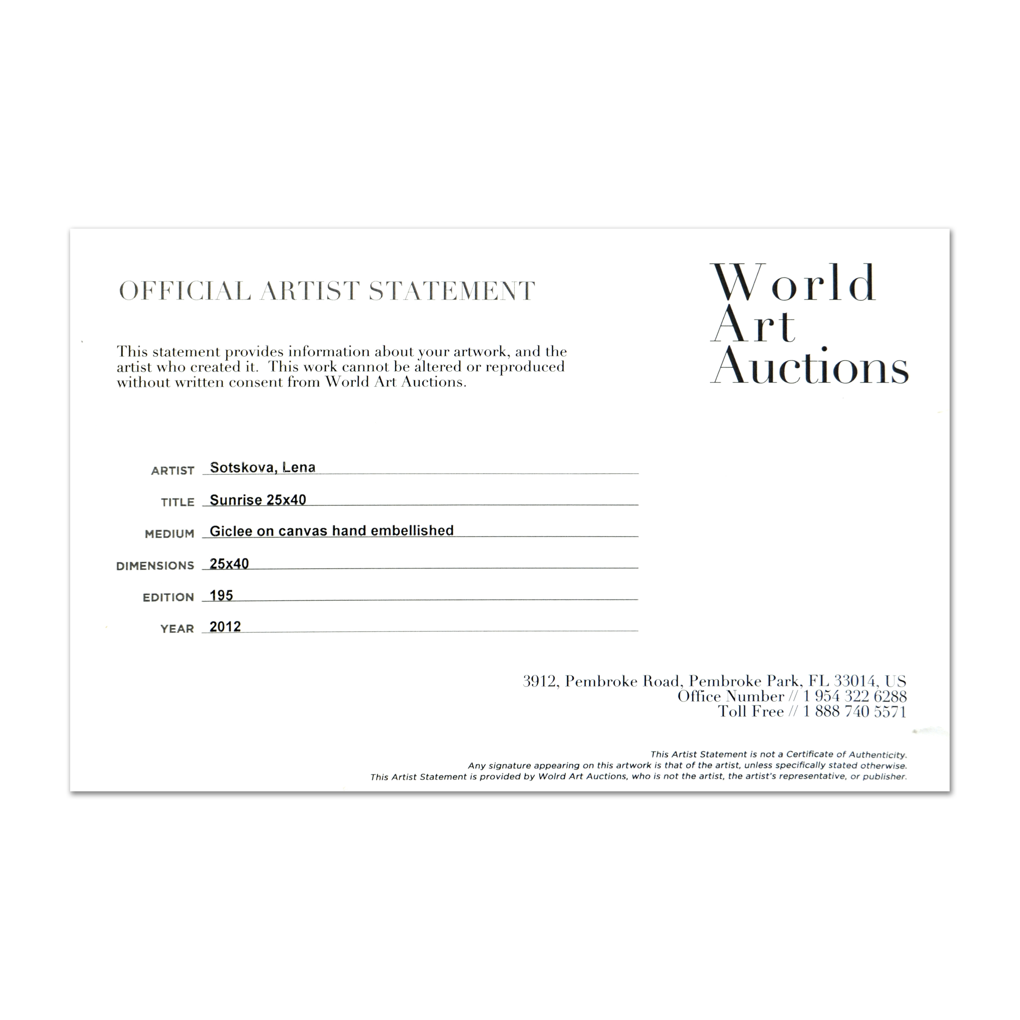 Lena Sotskova Limited Edition Hand Embellished Giclée on Canvas "Sunrise"