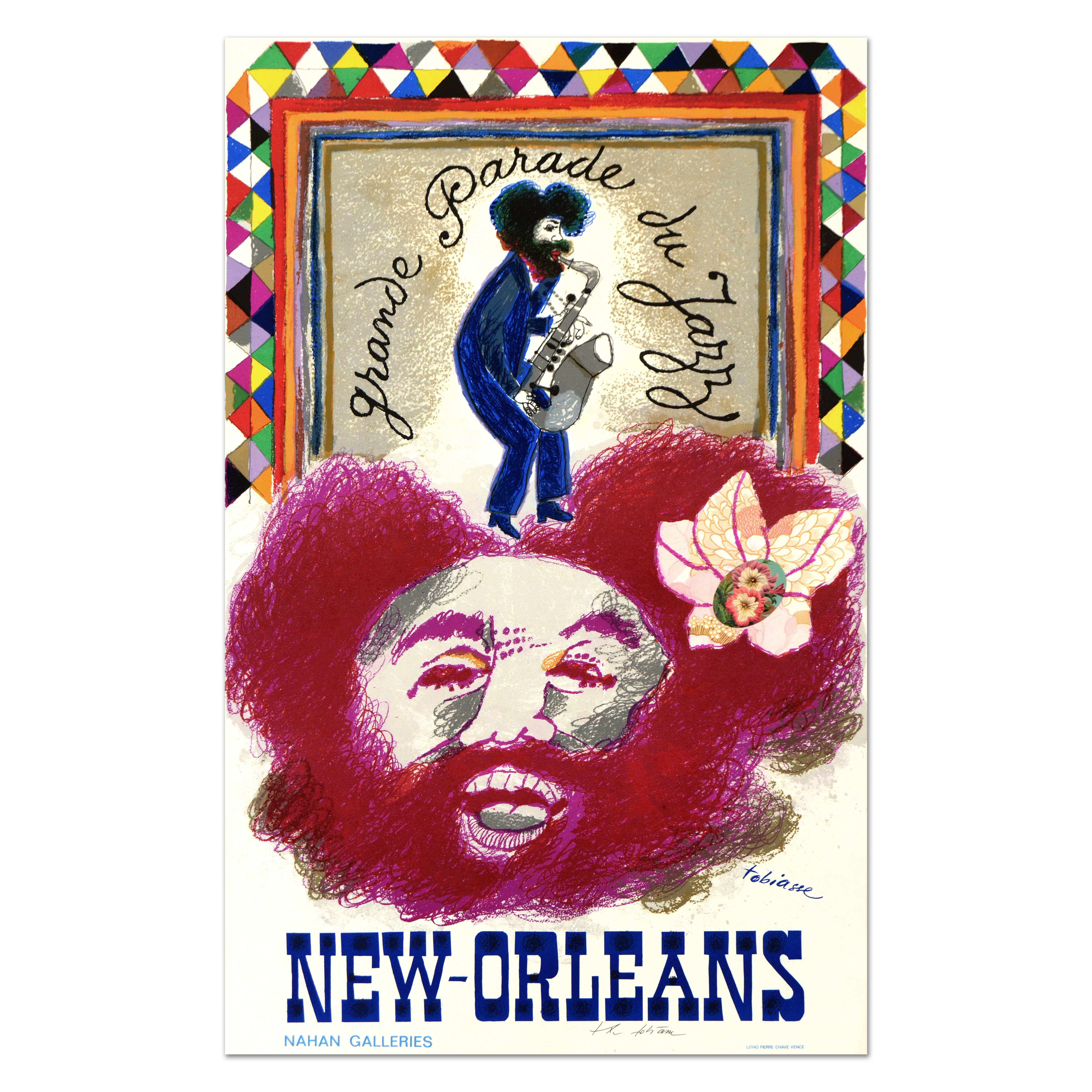 Theo Tobiasse Lithographic Poster with Collage on Paper "Grande Parade Du Jazz"