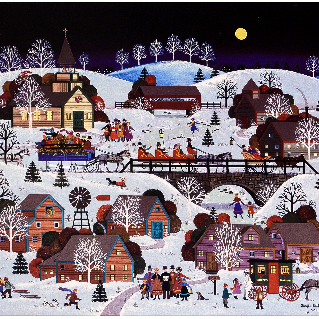 Jane Wooster Scott Signed Limited Edition Lithograph "Jingle Bells and Carolers"