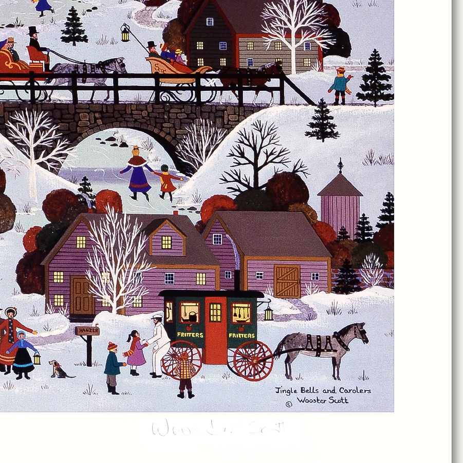 Jane Wooster Scott Signed Limited Edition Lithograph "Jingle Bells and Carolers"