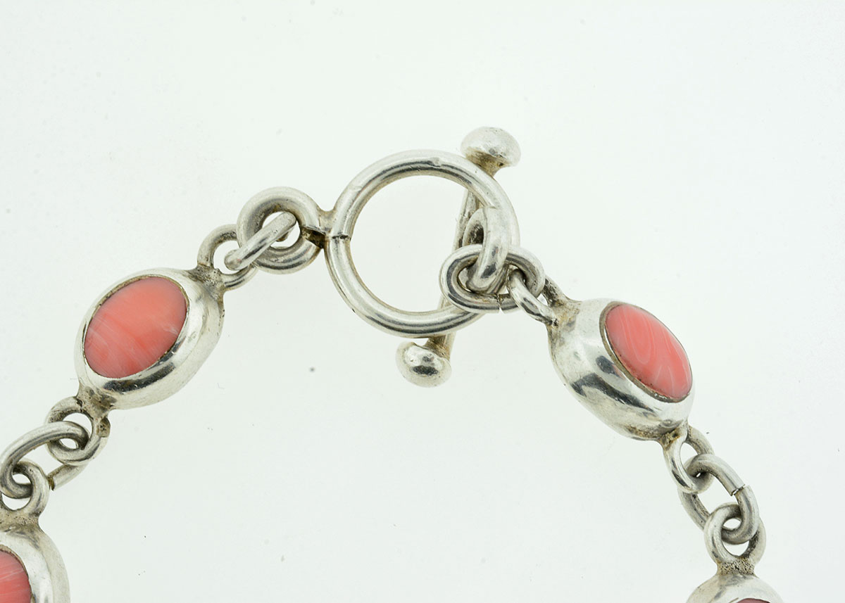 Sterling Silver and Pink Coral Bracelet and Pendant Set