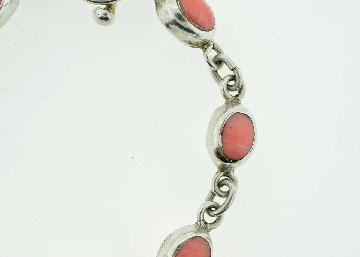 Sterling Silver and Pink Coral Bracelet and Pendant Set