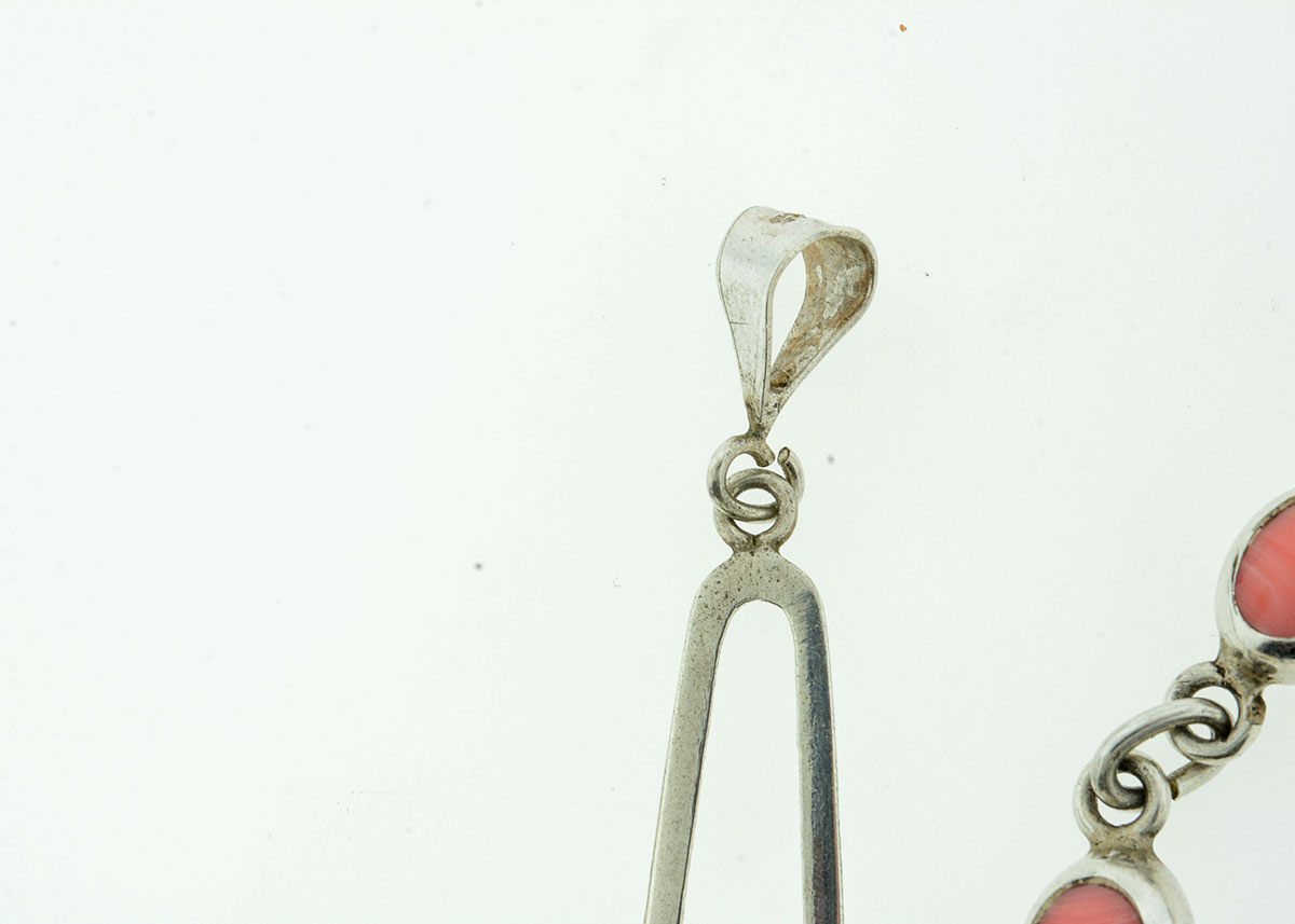 Sterling Silver and Pink Coral Bracelet and Pendant Set