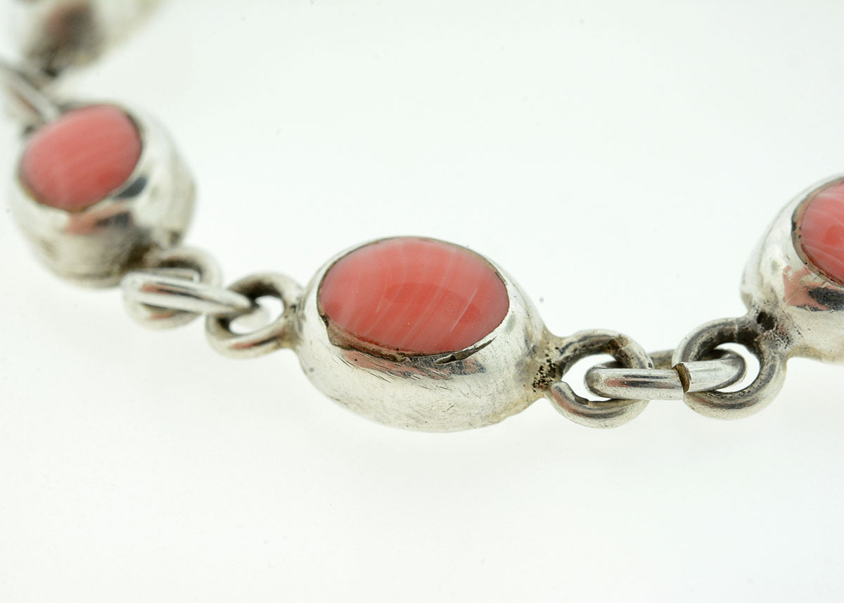 Sterling Silver and Pink Coral Bracelet and Pendant Set