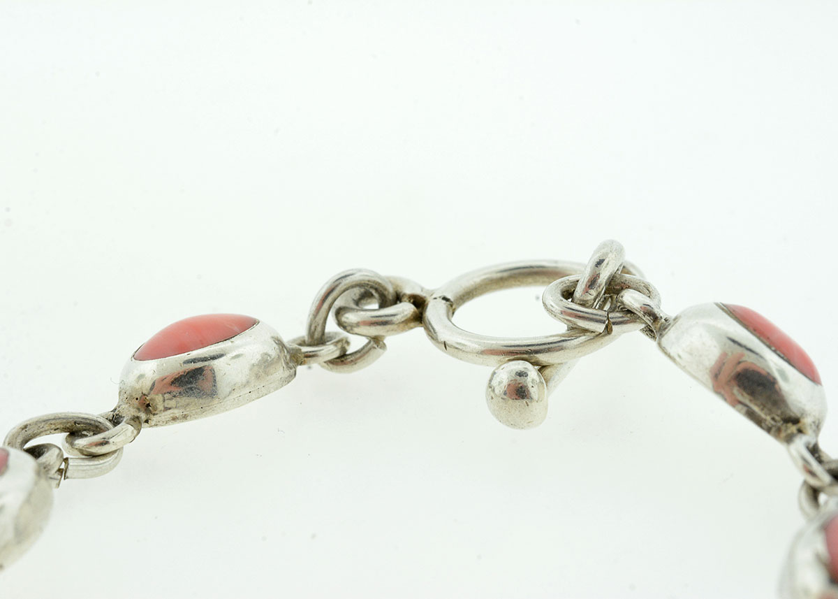 Sterling Silver and Pink Coral Bracelet and Pendant Set