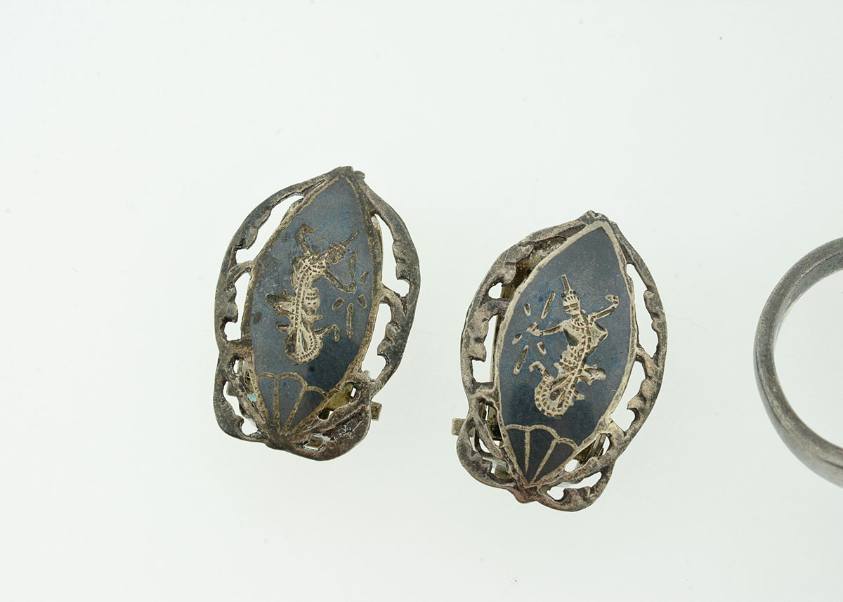 Thai Nielloware Sterling Silver Jewelry Set