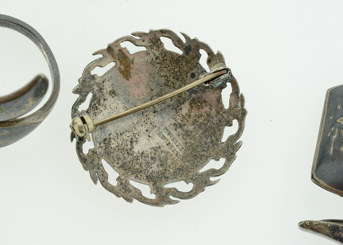 Thai Nielloware Sterling Silver Jewelry Set