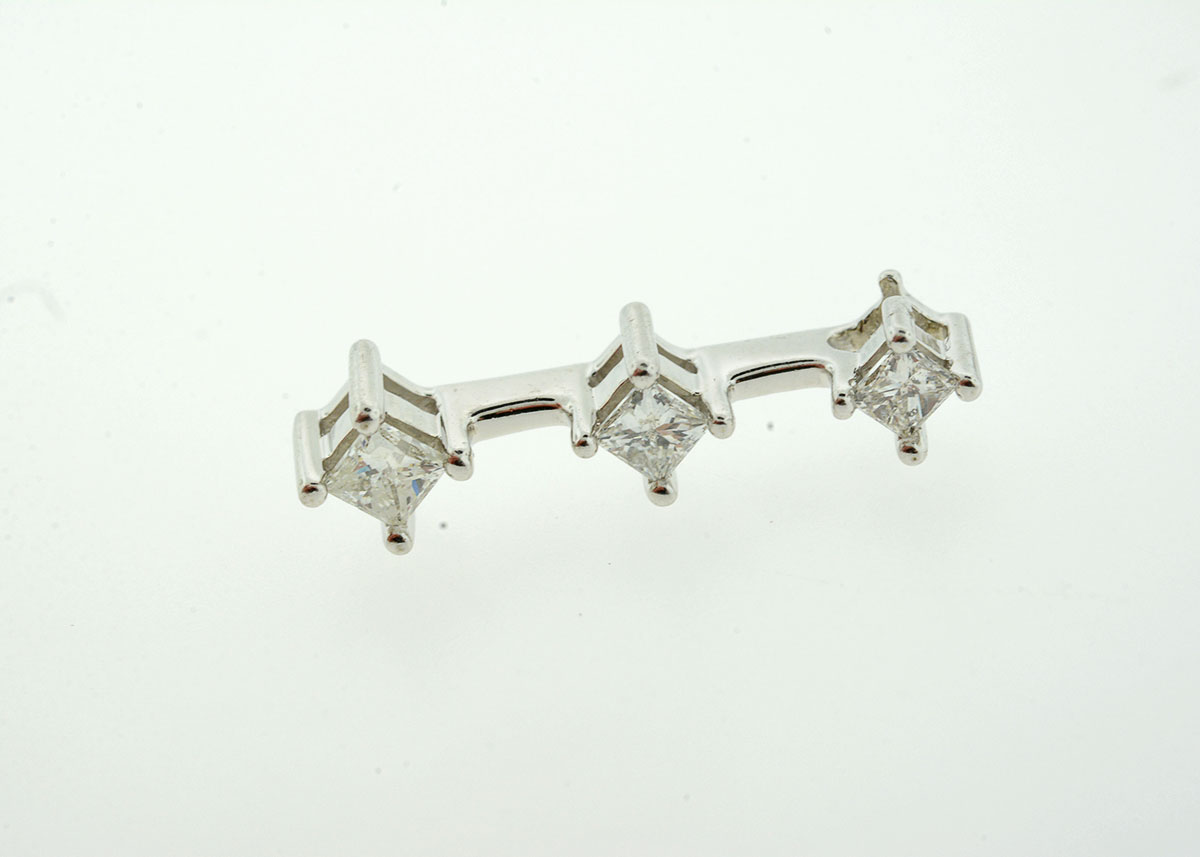 White Gold Three Diamond Pendant and Earrings