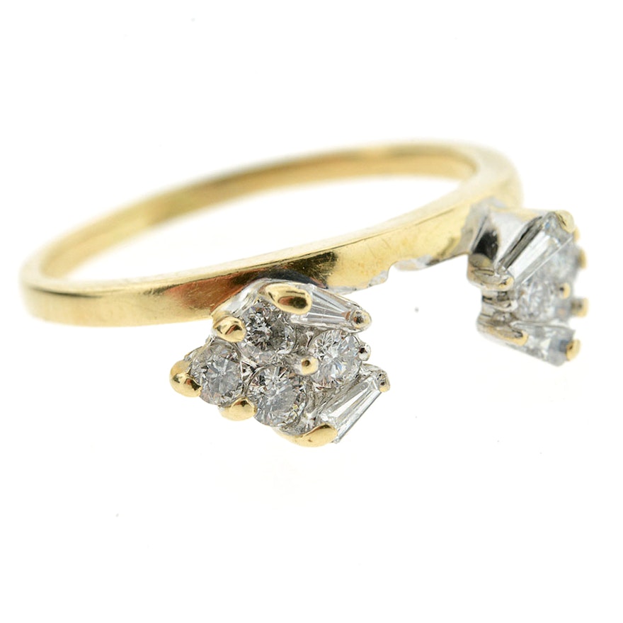 14K Yellow Gold Round and Baguette Diamond Wrap