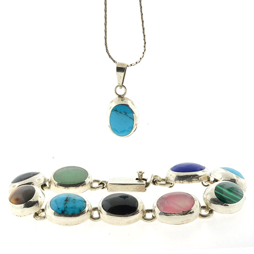 Sterling Silver and Gemstone Bracelet and Necklace