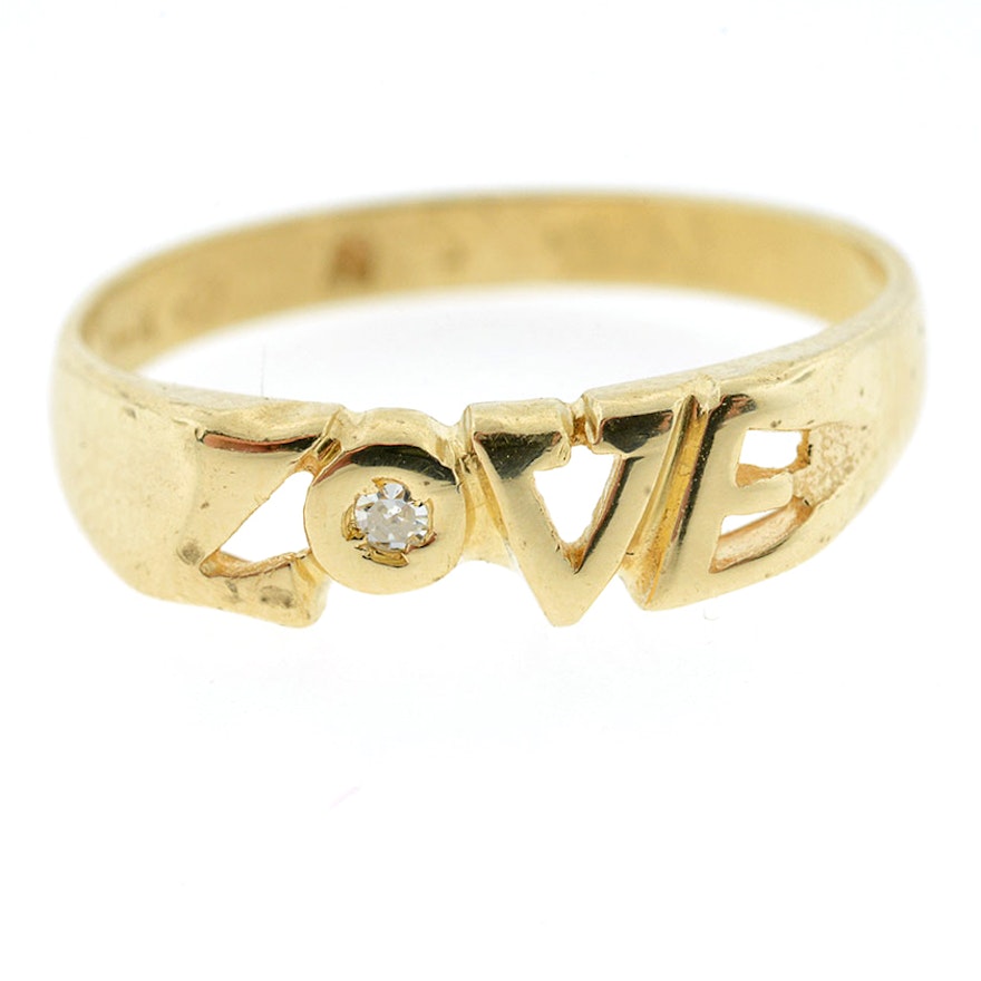 14K Yellow Gold Diamond "Love" Ring