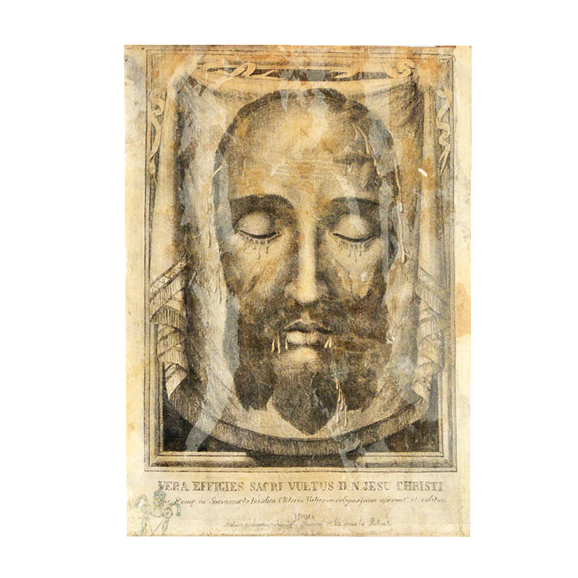 Antique Vatican Relic "Holy Face" Engraving on Cloth