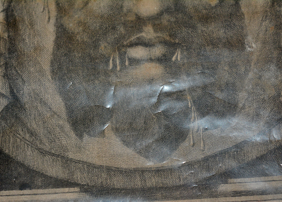 Antique Vatican Relic "Holy Face" Engraving on Cloth