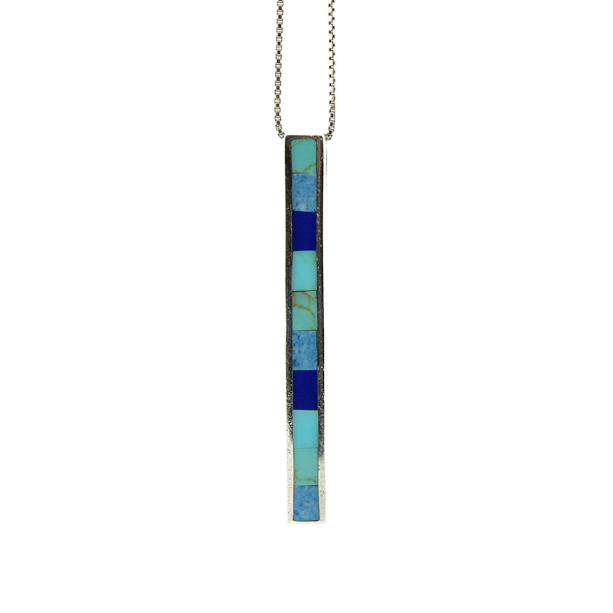 Sterling Silver Turquoise and Lapis Lazuli Pendant and Chain