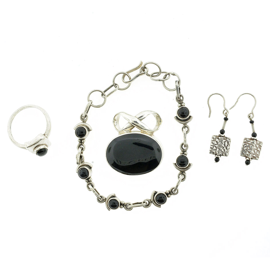 Black Onyx and Sterling Silver Demi Parure
