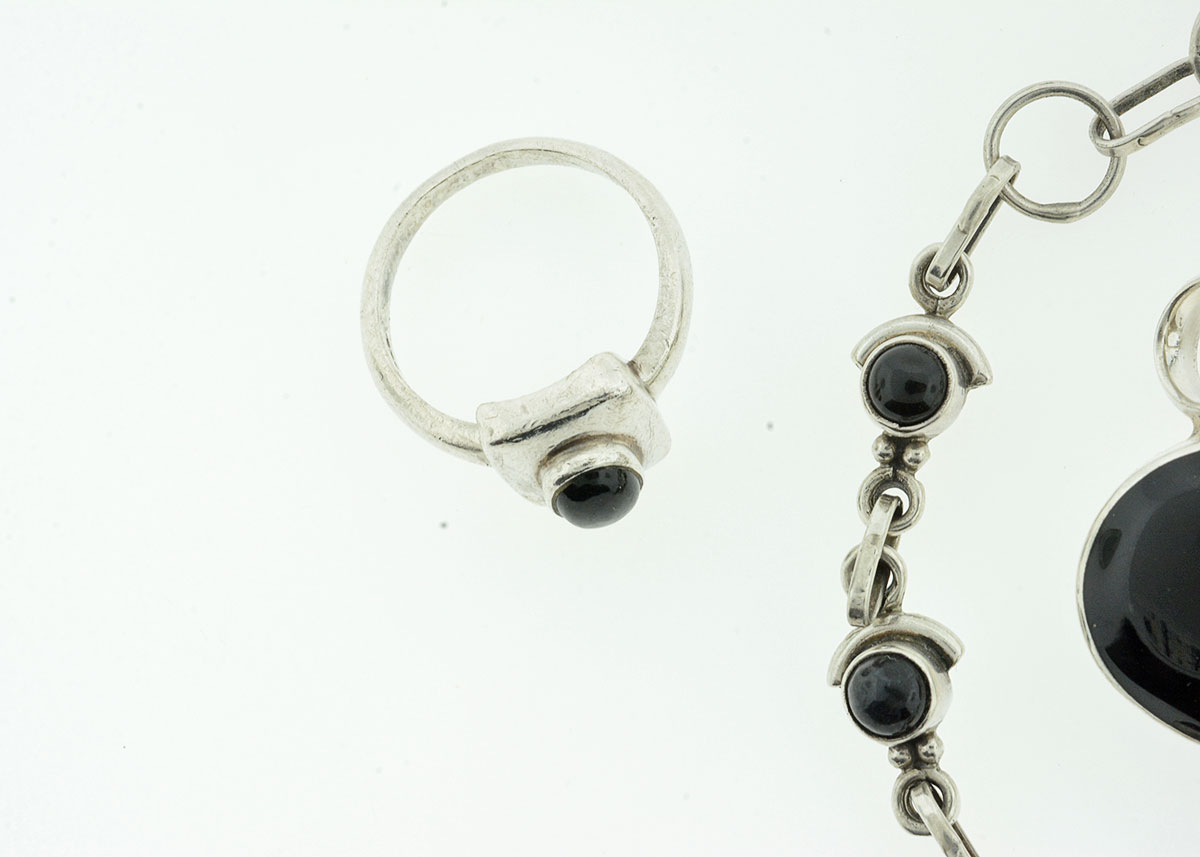 Black Onyx and Sterling Silver Demi Parure