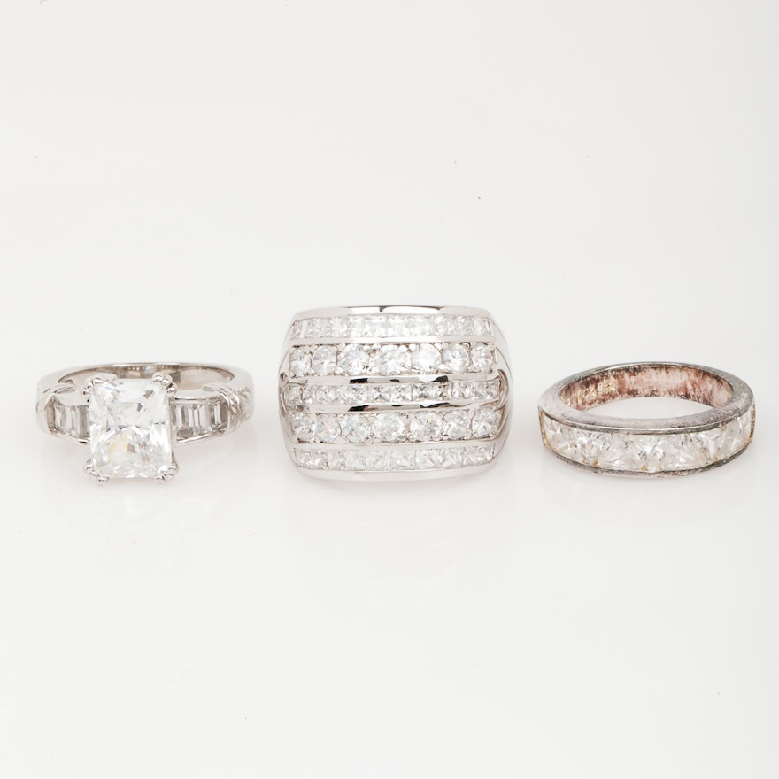 Three Sterling and Cubic Zirconia Rings