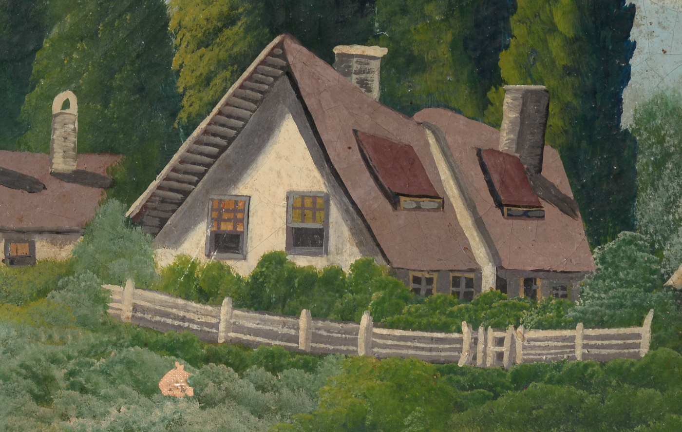 J. Murphy Vintage Original Naive Oil Townscape on Canvas