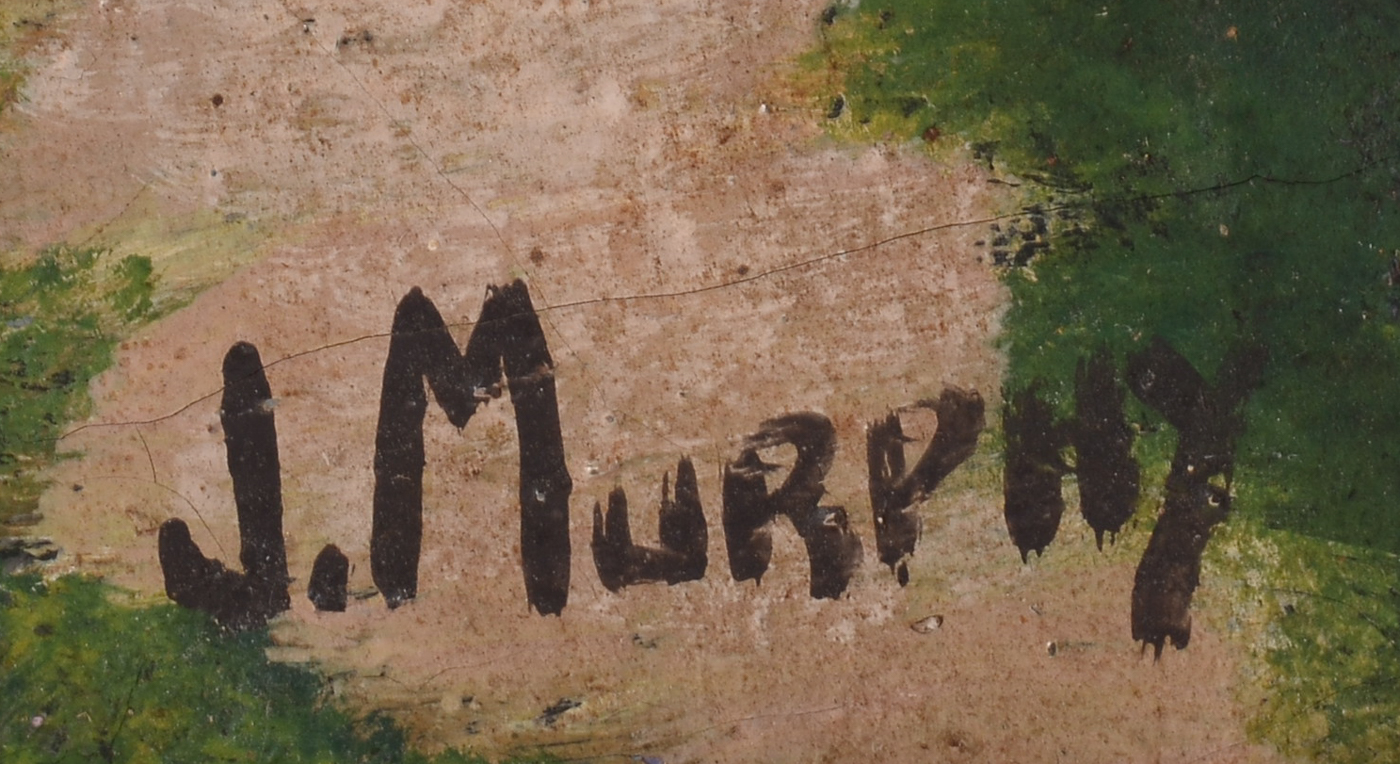 J. Murphy Vintage Original Naive Oil Townscape on Canvas