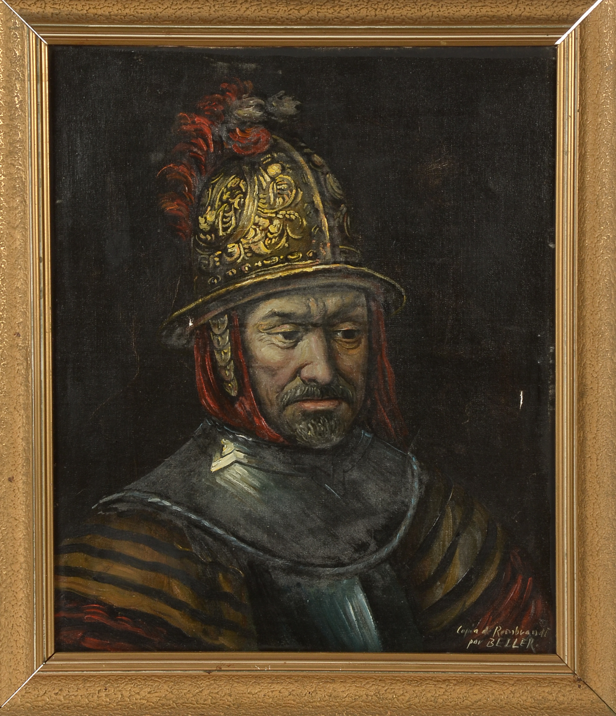Oil Copy Painting on Canvas of Rembrandt's "Man in a Golden Helmet"